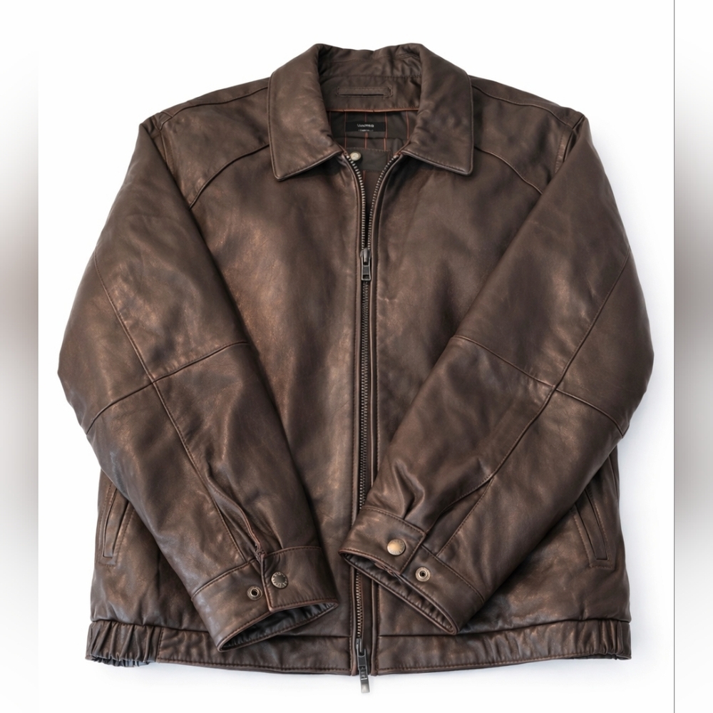 Claiborne Men’s Brown Lambskin Leather Jacket XL 90's Style Men's Coat, Bomber